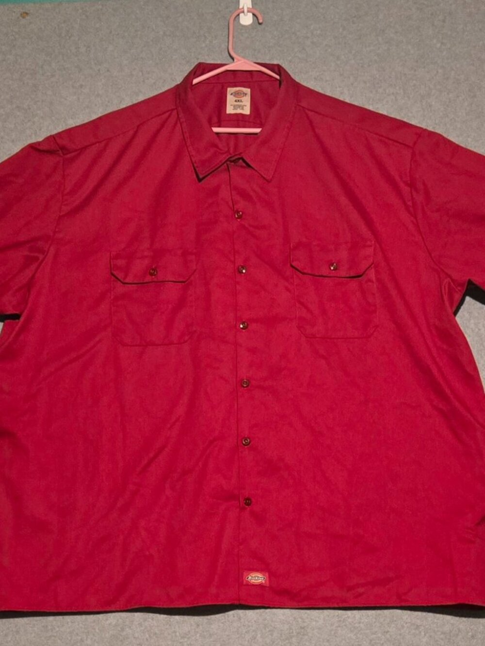 Dickies Shirt Men's Big 4XL Red Solid Short Sleeve Button Up Workwear Pockets